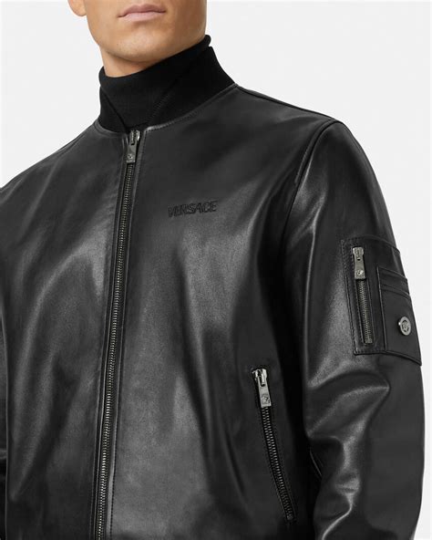 bomber di versace|Leather Bomber Jacket Black .